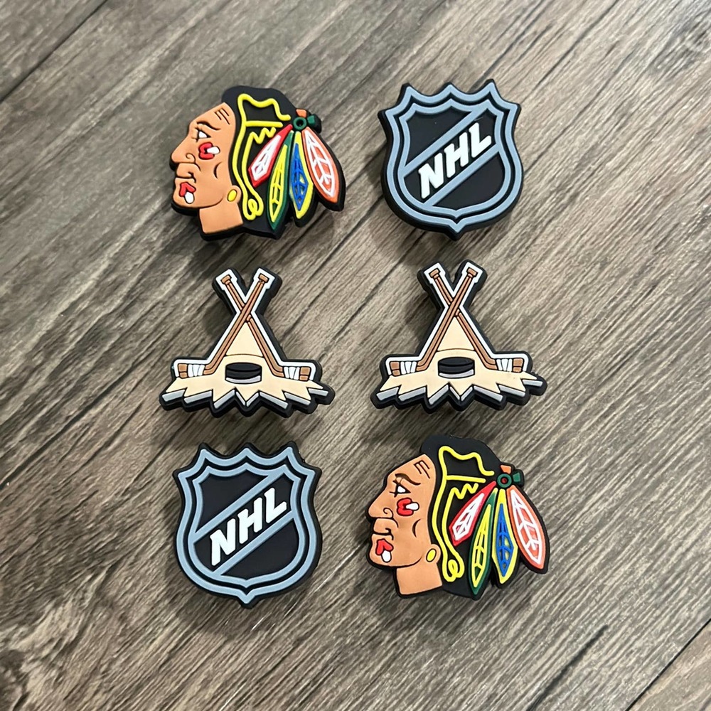 Chicago Blackhawks Hockey Team Charm For Crocs Shoe Charms - 6 Pieces